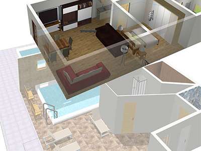 Widok 3D mieszkania wakacyjnego z basenem w Lesie Bawarskim